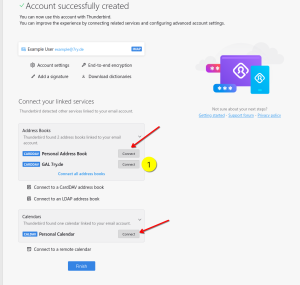 Connect to your calendar and contacts to sync them with thunderbird.
